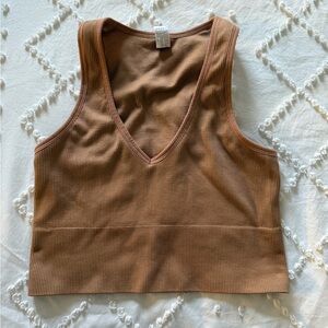 90 Degree By Reflex Tan Ribbed Crop Top